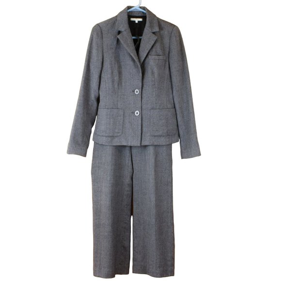 RW&CO Wool 2 Piece Pant Suit Grey Size 6 Waist Jacket Slacks Straight Leg - Picture 1 of 10